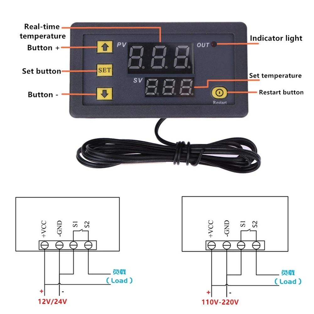 W3230 Mini Digital Temperature Controller 12V 24V 220V Thermostat Regulator Heating Cooling Control Thermoregulator with Sensor