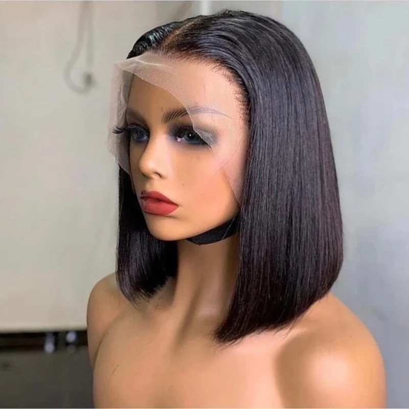 

Straight Bob Wig Human Hair 13x4 Lace Pre Plucked Short Bob Lace Real Human Hair For Black Women Nature Hairline 200% Density 1B