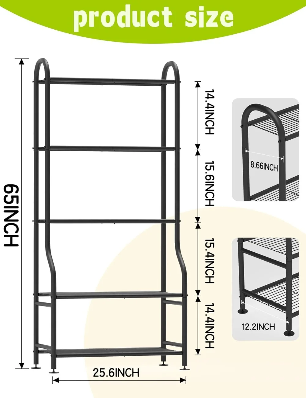 حامل نباتي معدني مكون من 5 طبقات للاستخدام الداخلي والخارجي، رف عالي التحمل مقاوم للماء مع أقدام تسوية، أسود #4