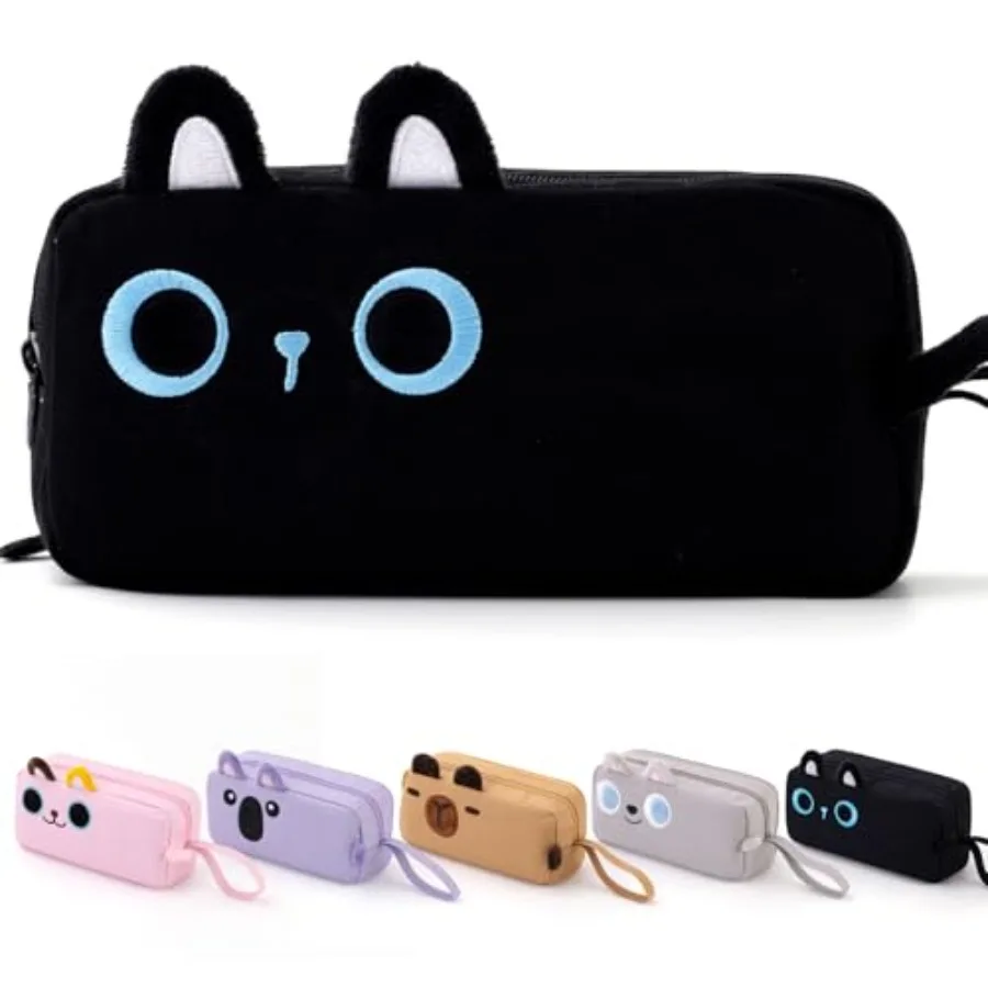

Cartoon Pencil Case, Large Capacity Pen Pouch with Embroidered Animal Design, School Supplies Bag for,Teens, Students
