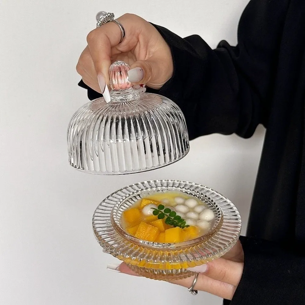 Multi-Purpose Transparent Dessert Bowl European-Style High-End Small Soup Bowl with Lid Exquisite Yogurt Bowl Dessert Serving