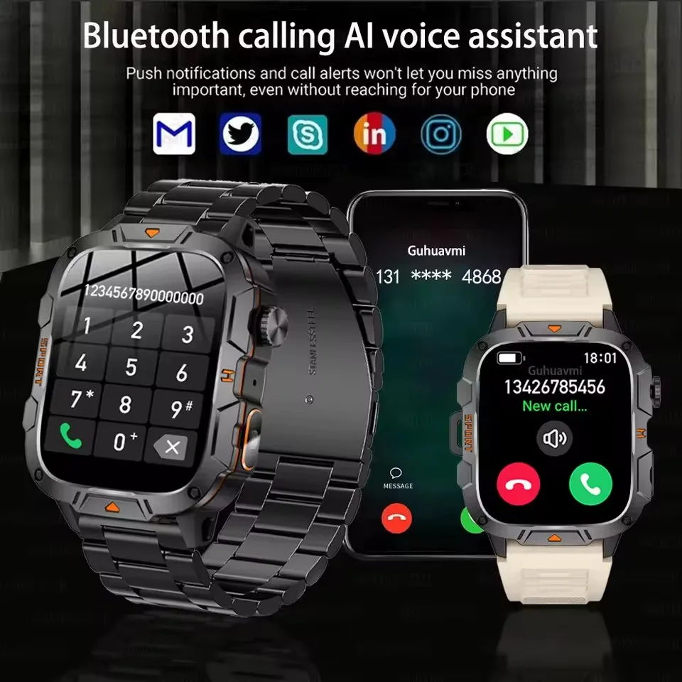2025 جديد لشاومي العسكرية الصف ساعة ذكية الرجال 1.96 "AMOLED شاشة 5ATM مقاوم للماء الرياضة جهاز تعقب للياقة البدنية BT دعوة Smartwatch