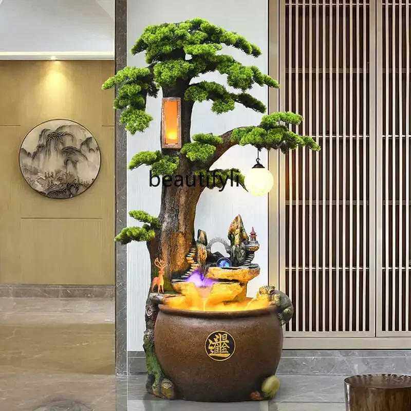 D178  Large welcome pine ornament restaurant office external circulation water feature landing rockery flowing water fish tank