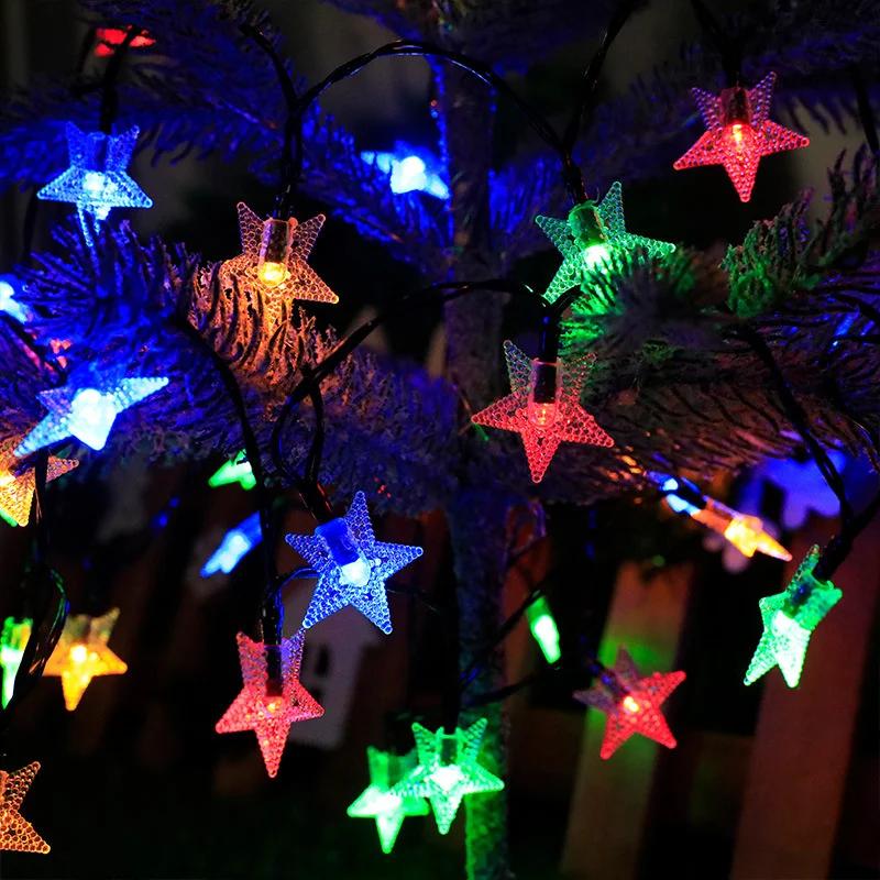 Outdoor Solar Star String Lights LED Holiday Light New Year Garden Wedding Party Home Tree Street Inner Court Fence Decoration