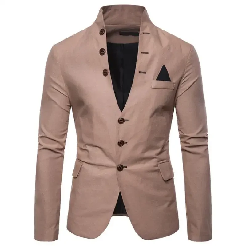 

2023 Men's Spring and Autumn Suit Multi Button Decoration Casual Standing Collar Suit Fashion Suit Coat