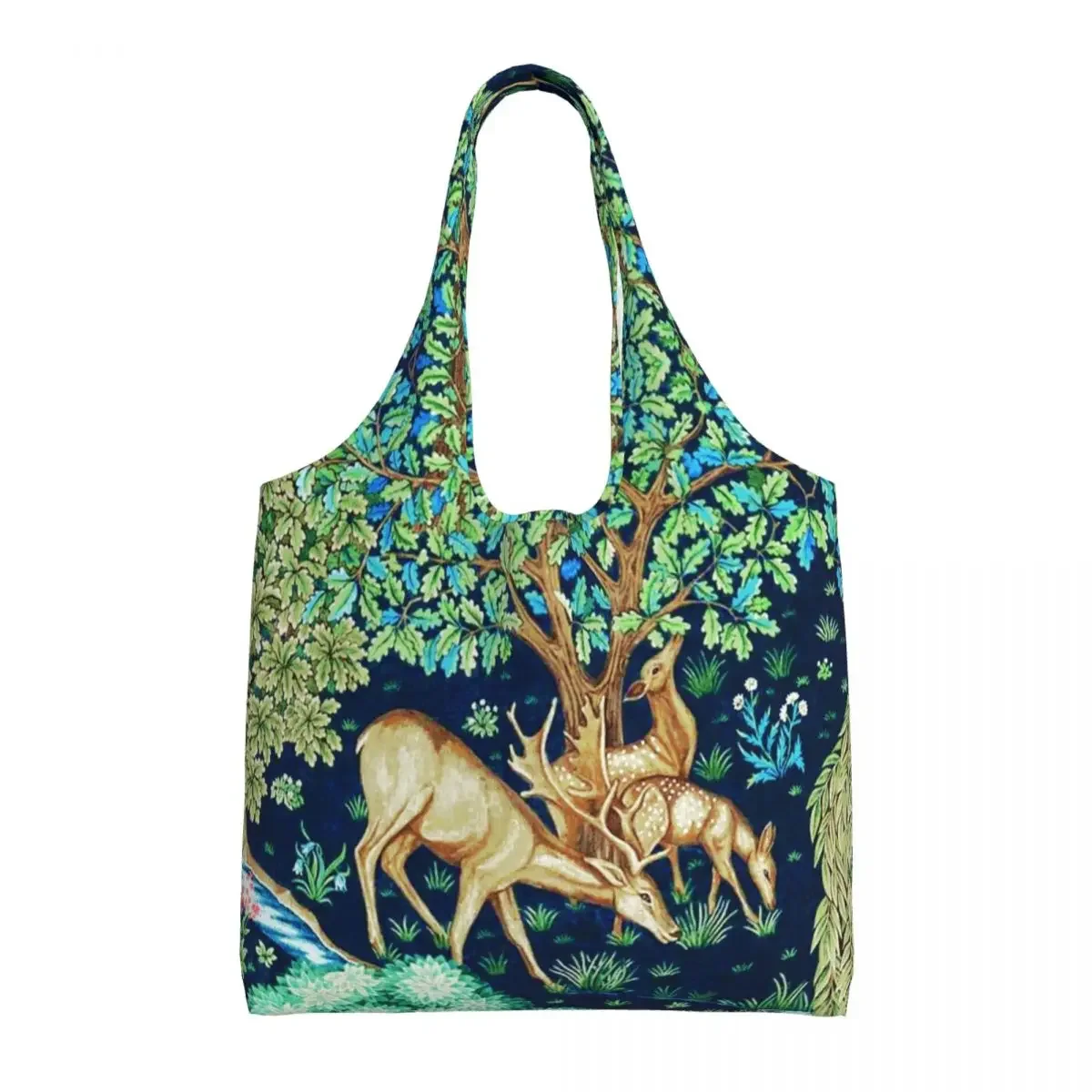 Custom Forest Animals William Morris Deer Shopping Bag Women Canvas Shoulder Tote Bag Durable Groceries Shopper Bags Handbag