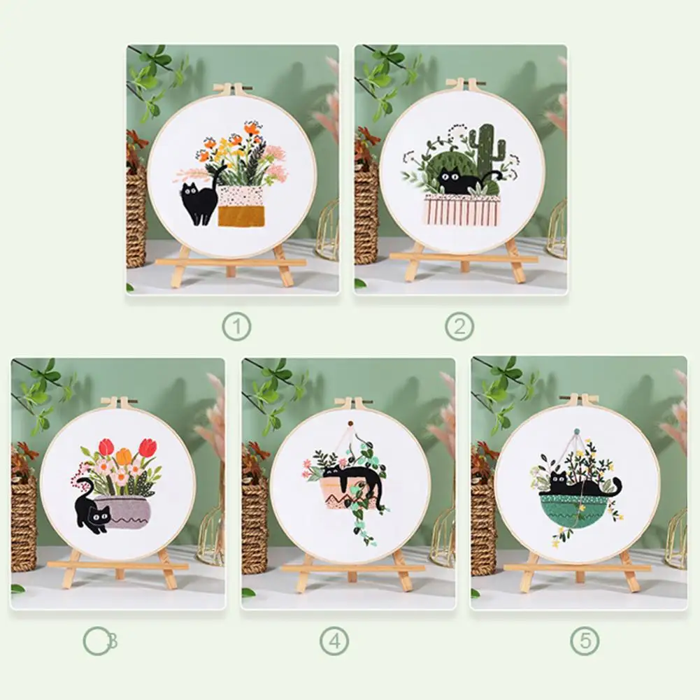 Embroidery Starter Kit Cute Cat Design DIY Cross Stitch Kits With Embroidery Hoops Perfect For Cat Lovers