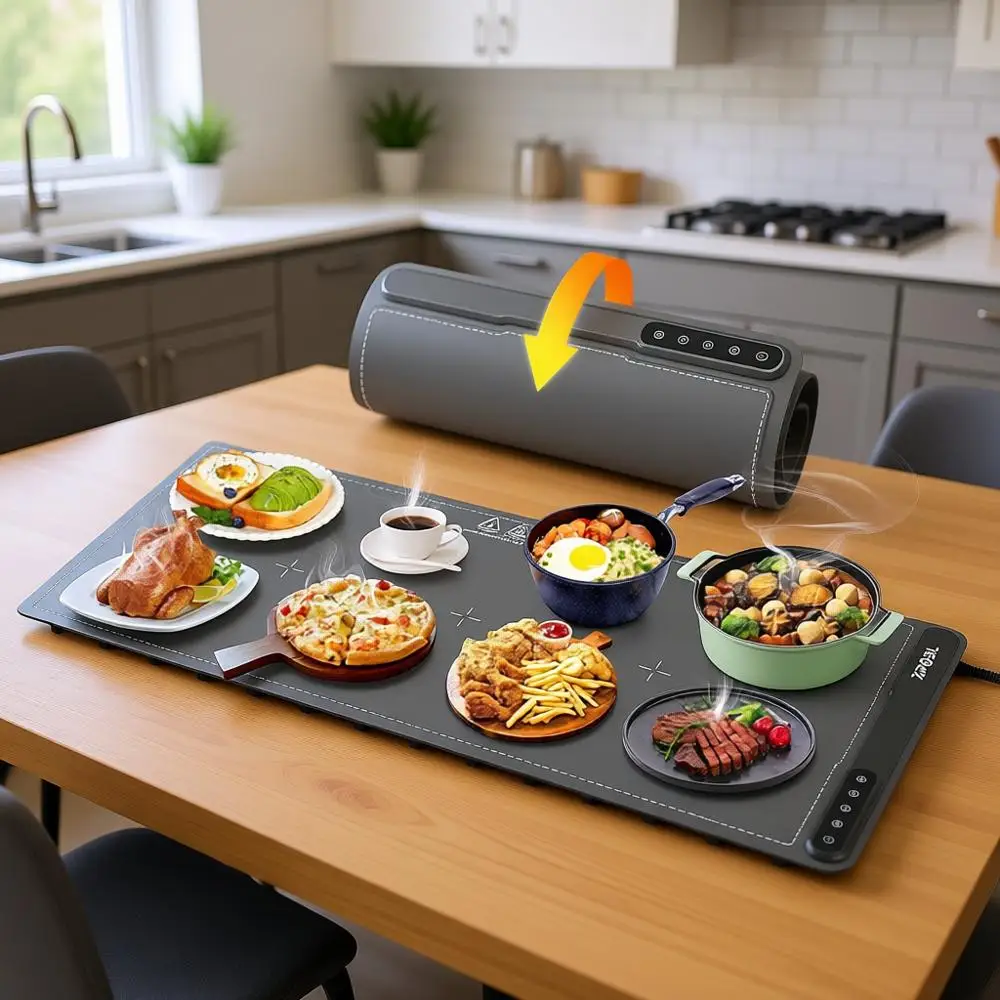 

Electric Food Warming Tray Extra Large 36x16, Rapid Full-Surface Heating, Portable & Rollable Versatile Food Warmer for Countert