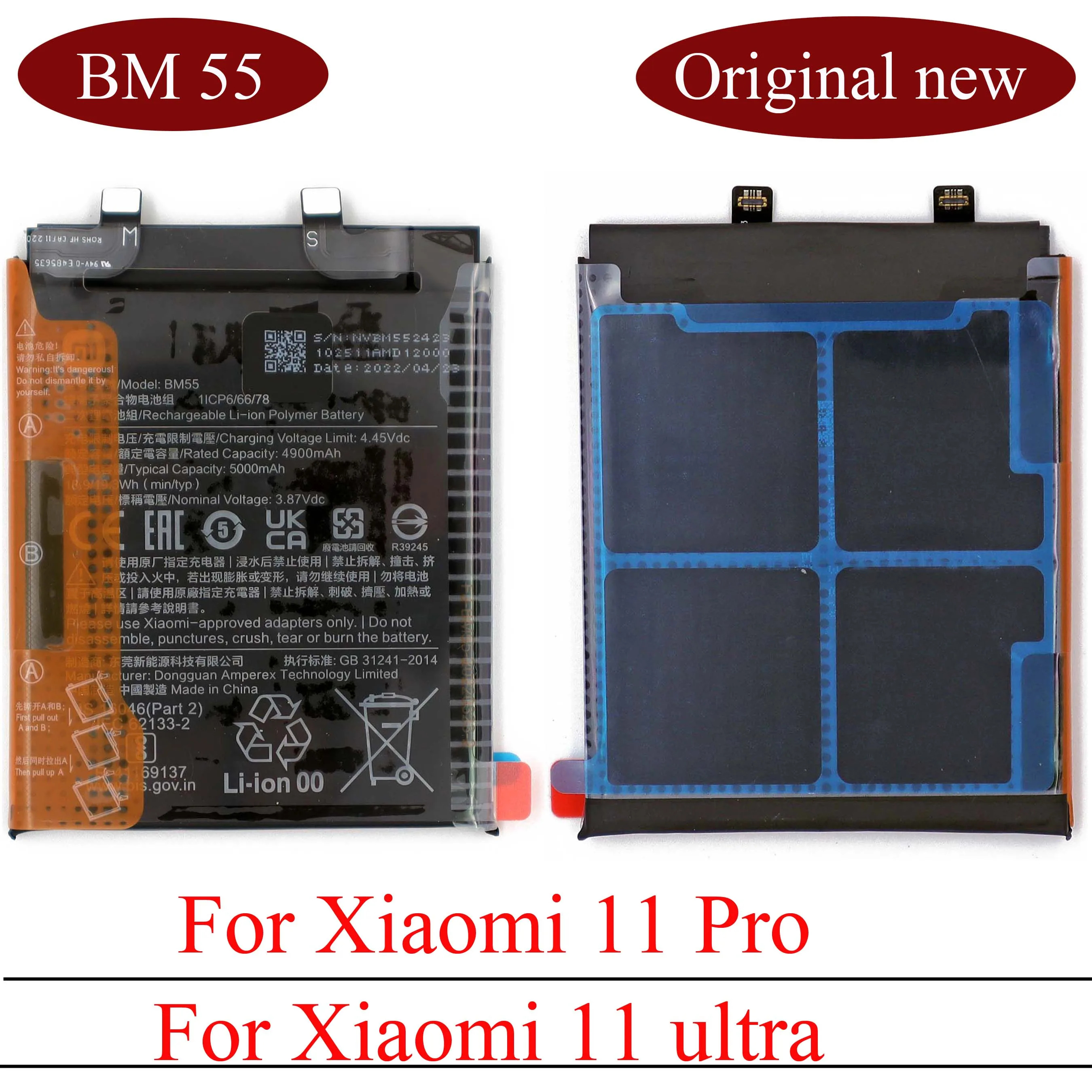 Original New BM 55 Battery for Xiaomi 11 Pro/mi 11 ultra BM55 Built-in Battery Replacement parts with 5000 mAh capacity