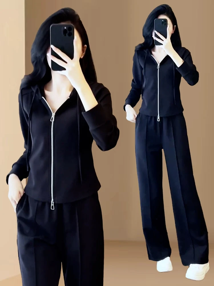 Casual sportkledingset Dames Faionable Hoodie Afslankende wijde pijpen broek Tweedelige set Herfst Nieuwe Sle Comfortabel ademend