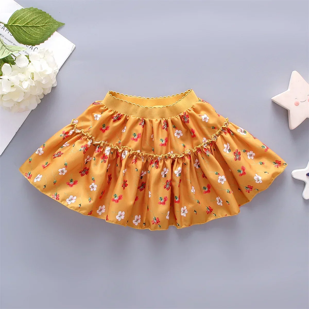 0-3-year-old Little Girl\'s Half Skirt, Sweet Small Floral Multi-layered Chiffon Solid Color Loose A-line Skirt Short Skirt