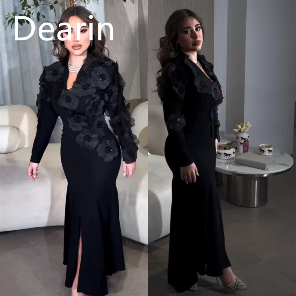 Customized Evening Dress Prom Gown Women Party Occasion Dearin V-neck Sheath Ankle Length Skirts Applique Bespoke