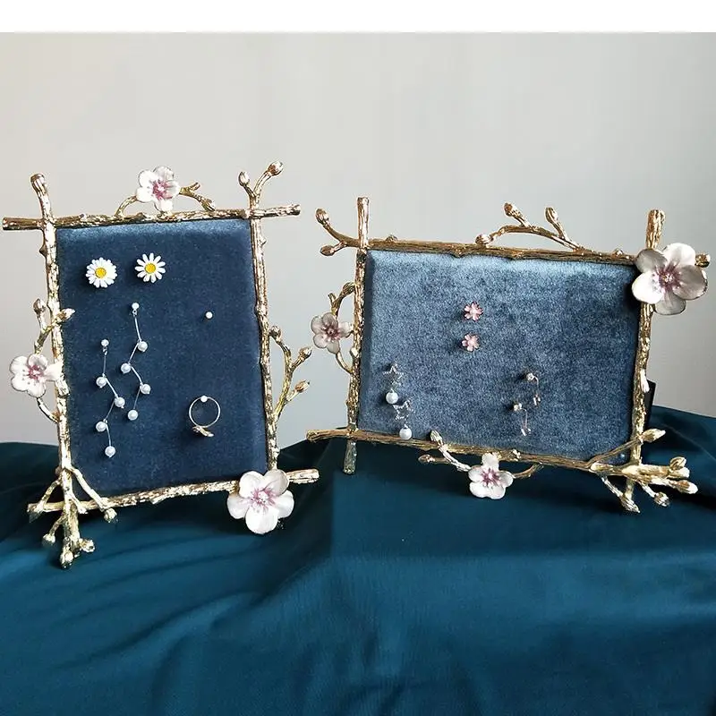 

Floral Decorative Shelves Flocking Necklace Stand Earrings Hanging Board Dressing Table Cosmetic Containers Jewelry Display