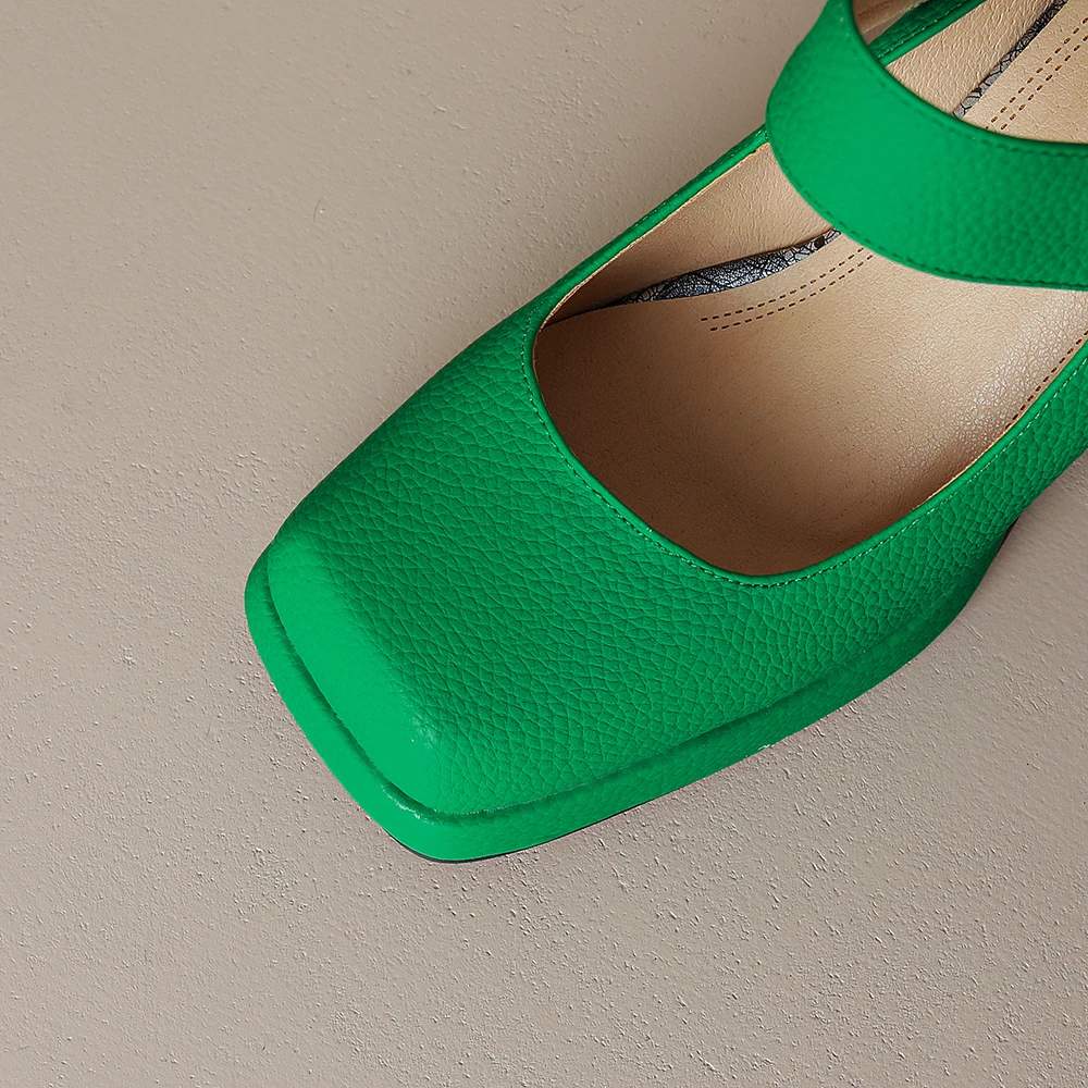 2024 Marka Moda Kobiety Square toe Pumps Sexy Chunky High Heels Platform Dress Shoes Green Party Wedding Shoes Woman 32 33