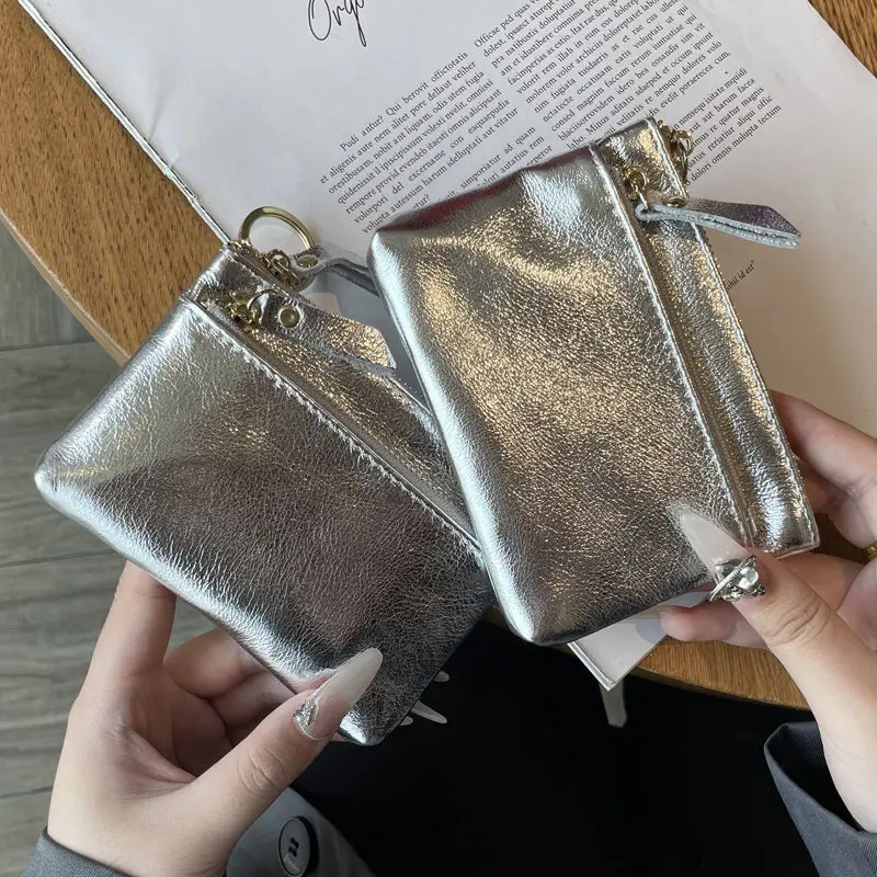 BOMO Luxury Designer Wallets for Women PU Leather Silvery Card Wallet Fashion Casual Korean Style Zip Coin Purse Bags Trend 2024