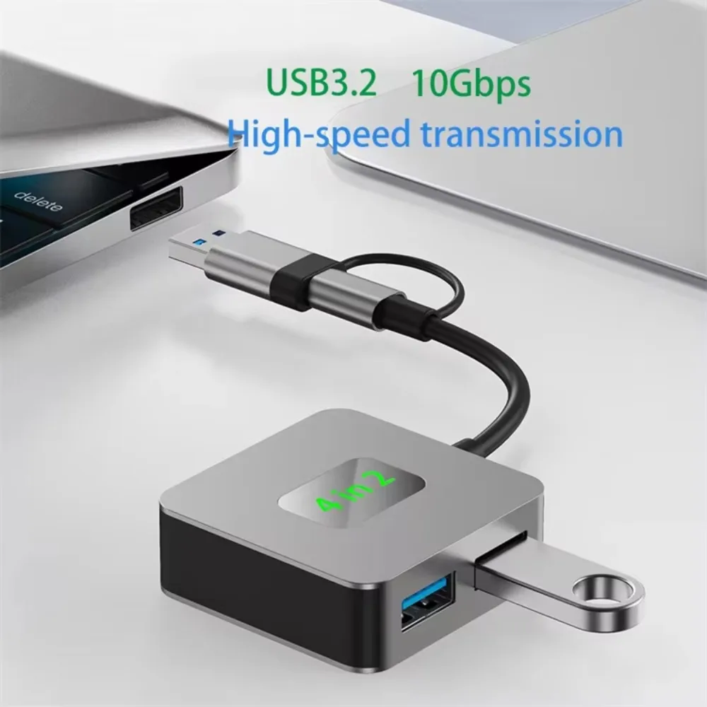 10Gbps USB3.2 Gen2 Type C 4-Port Hub USB-C to 4×USB3.2 Docking Station for MacBook Pro Air Chromebook Notebook Laptop Desktop PC