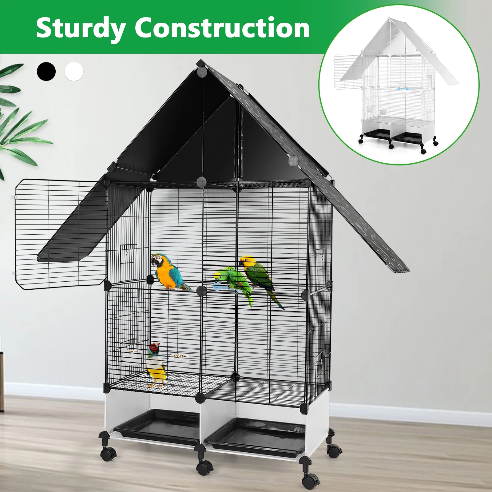 

Bird Cage with Rolling Stand House Shape Bird Cage with Lock 2 Tier Bird Cage Bird Villa for Parakeets Parrot Cockatiels
