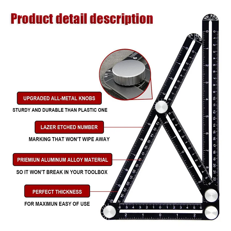 6 Fold Construction Angle Measuring Ruler Aluminum Alloy Perforated Mold Template Tool Locator Drill Guide Tile Hole