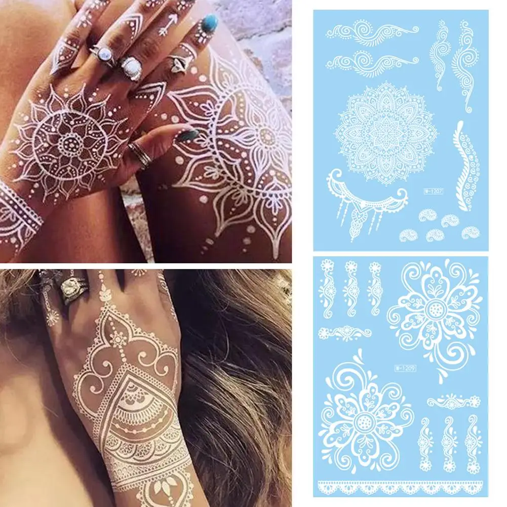 Adesivo per tatuaggio in pizzo bianco Festival del sud-est asiatico Tatuaggio all'henné bianco per moda ed eventi C4M9