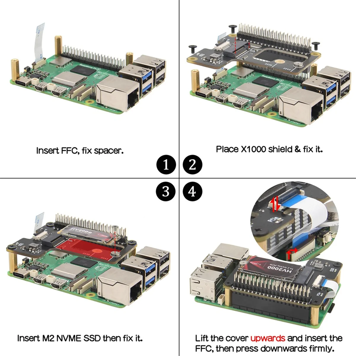 AT87-X1000 M.2 NVMe SSD Shield Периферийная плата PCIe, совместимая с Raspberry Pi 5