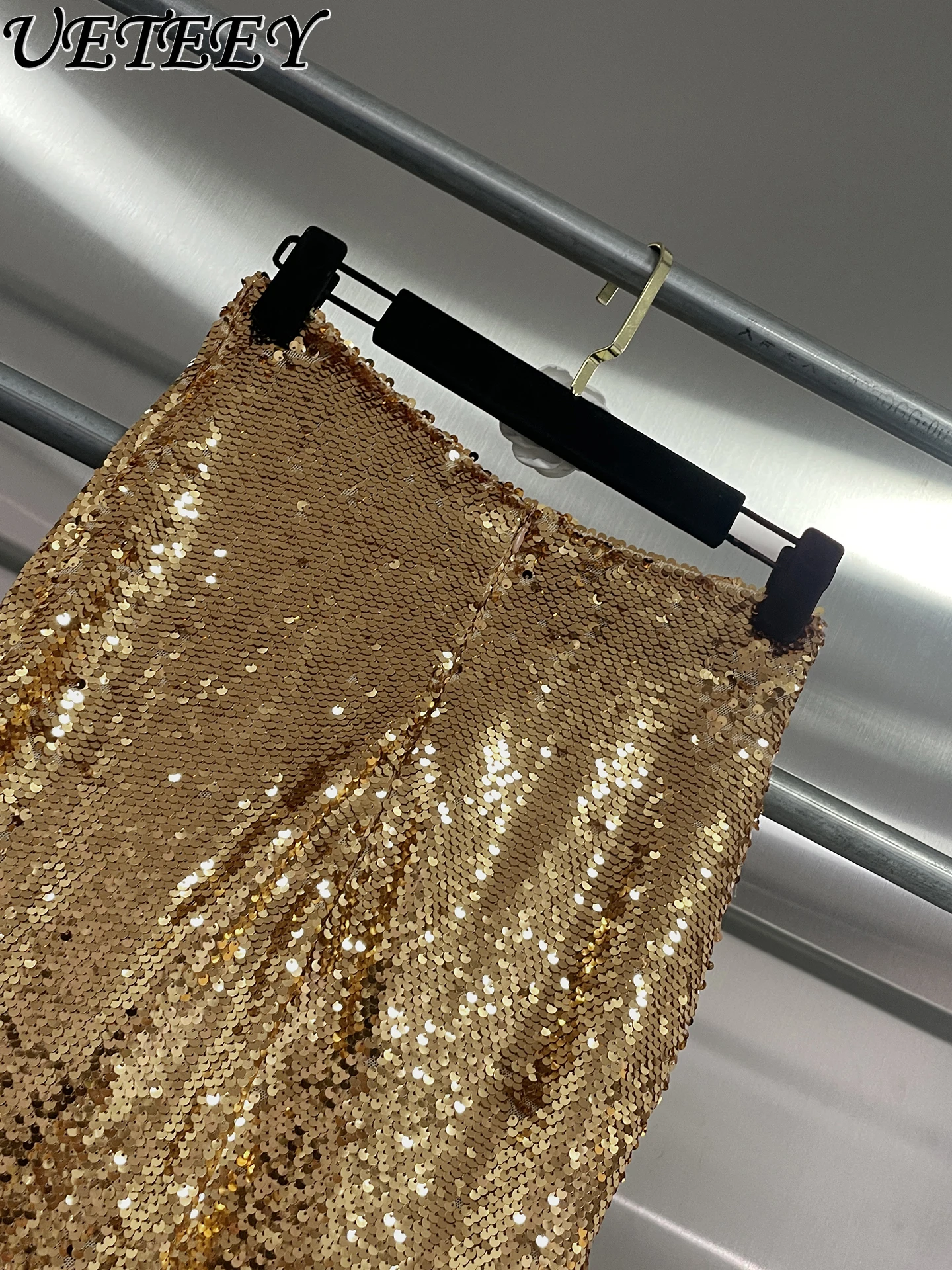 Light Luxury Fashion Bodycon Mermaid Long Skirt Autumn New Sparkling Gold High Waist Slimming Sequin Maxi Skirts for Women