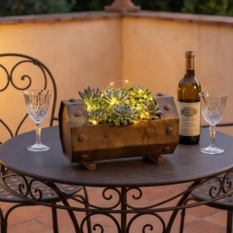 Artistic Wine Barrels Metal Pot Unique European Themed Iron Planter For Planting Succulents Living Room Or Balcony Top Sale
