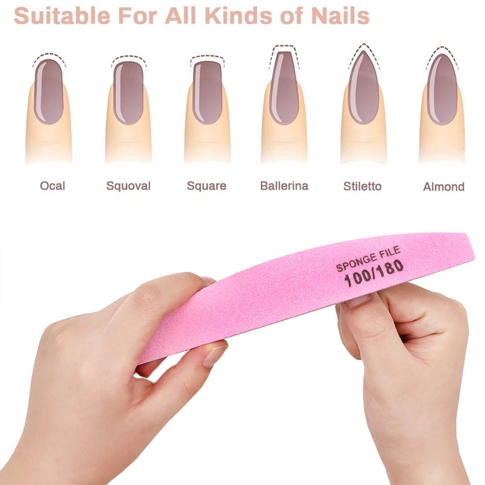 5Pcs Double Sided Nail Files For Manicure Pedicure Boat Shape Sponge File 100 180 Grit Nail Stylist Supplies Trim Sanding Nails