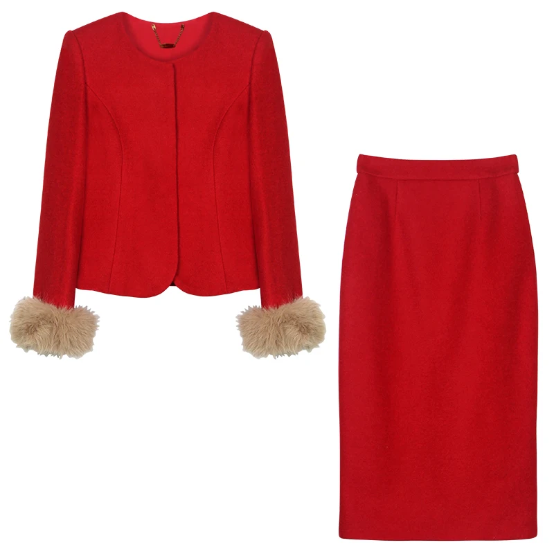 

Новый модный элегантный простой высококачественный темпераментный дизайн с круглым вырезом, небольшой ароматный пиджак + юбка, костюм из двух предметов