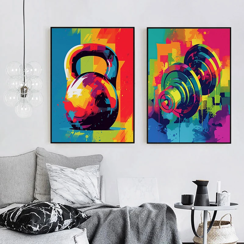 Graffiti Dumbbell Kettlebell Gym Poster Fitness Weightlifting Canvas Painting Print Wall Art  for Living Room Home Decor Cuadros