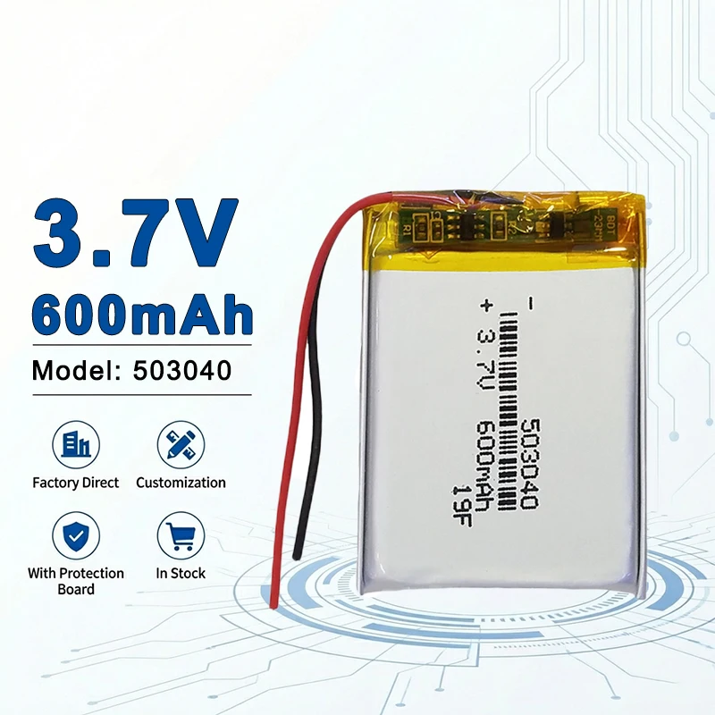 

503040 3.7V 600mAh Rechargeable LiPo Battery for Small Smart Devices and Handheld Electronics 601220 601520 601525 601530 601550