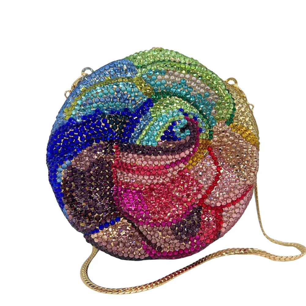 

Classical women evening party purses bridal wedding bag vintage Rose full crystal clutches bags