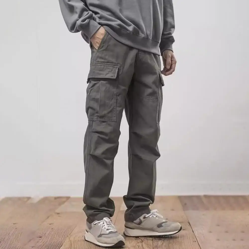 

Handsome Ankle-Length Drawstring Elastic Waist Men Fitness Pants Large Pocket Training Trousers for Camping