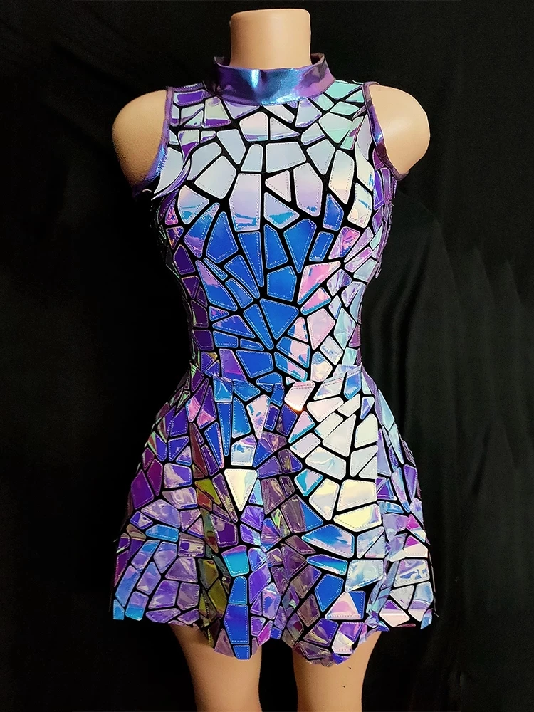 Robe de Discothèque Brillante avec Miroir Laser pour Femme, Costume de Scène, Tenue de Soirée et d'Anniversaire