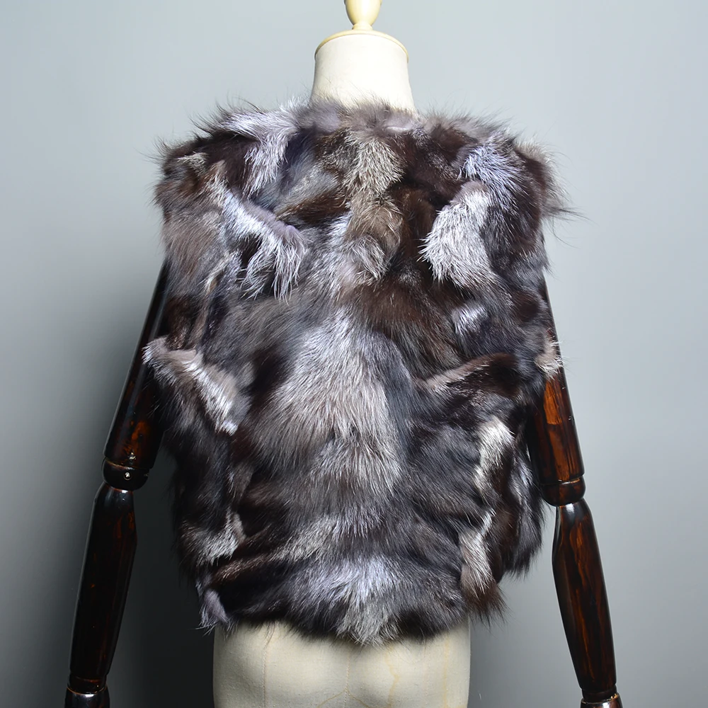 Hot Sale Women Real Fox Fur Vest Winter Warm 100%Natural Real Silver Fox Fur Waistcoat Lady Fashion Genuine Fur Gilets