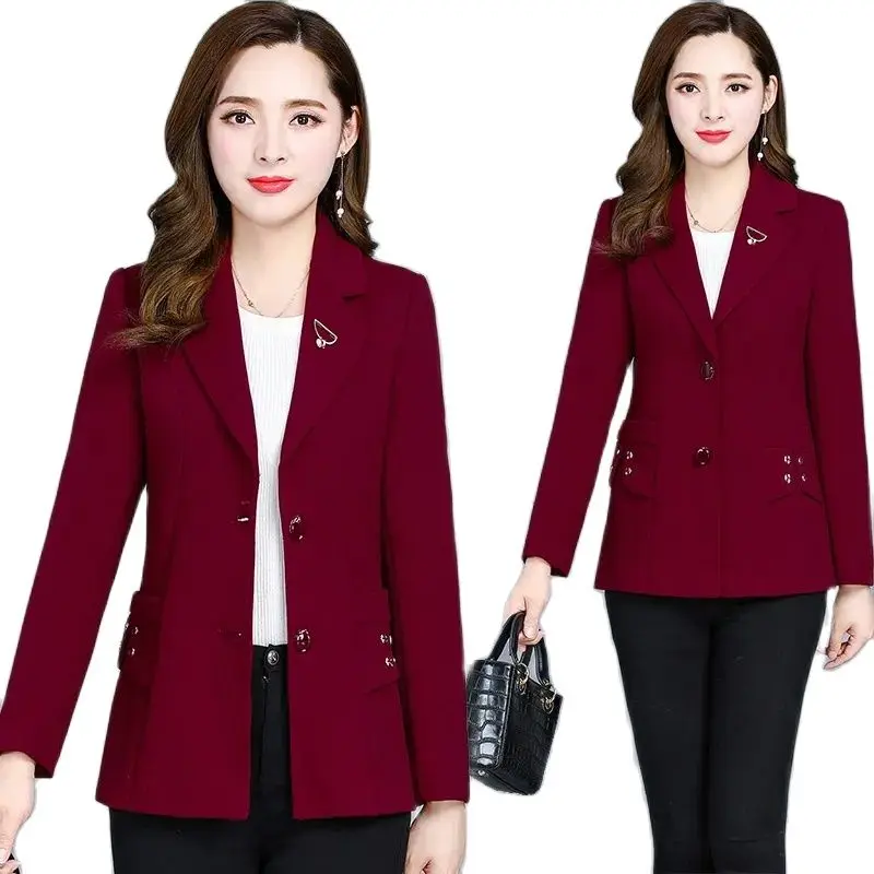 

Fashion Middle-Aged Women's Jacket Tops 2024 New Spring Autumn Coat Outerwear Slim Short Casual Suit Jacket All-Match Female