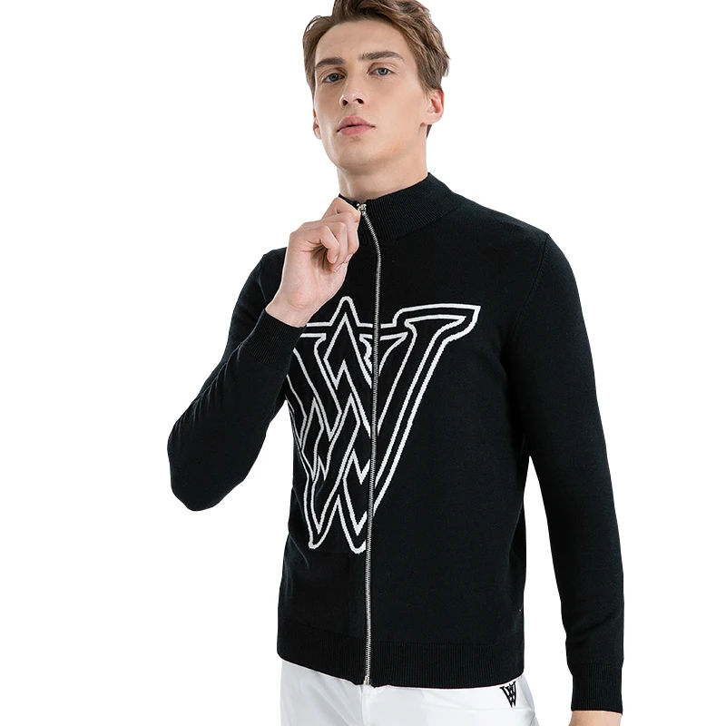 VZ Autumn Winter New Golf Men\'s Sports Jacket Outdoor Warm Zipper Sweater Casual Men\'s Cardigan Long Sleeve Knitted Black Tops