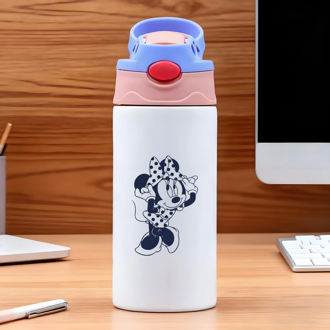 

Disney vacuum cup with deep blue polka dot mouse cartoon headband skirt 304 stainless steel cartoon straw cup childrens wate