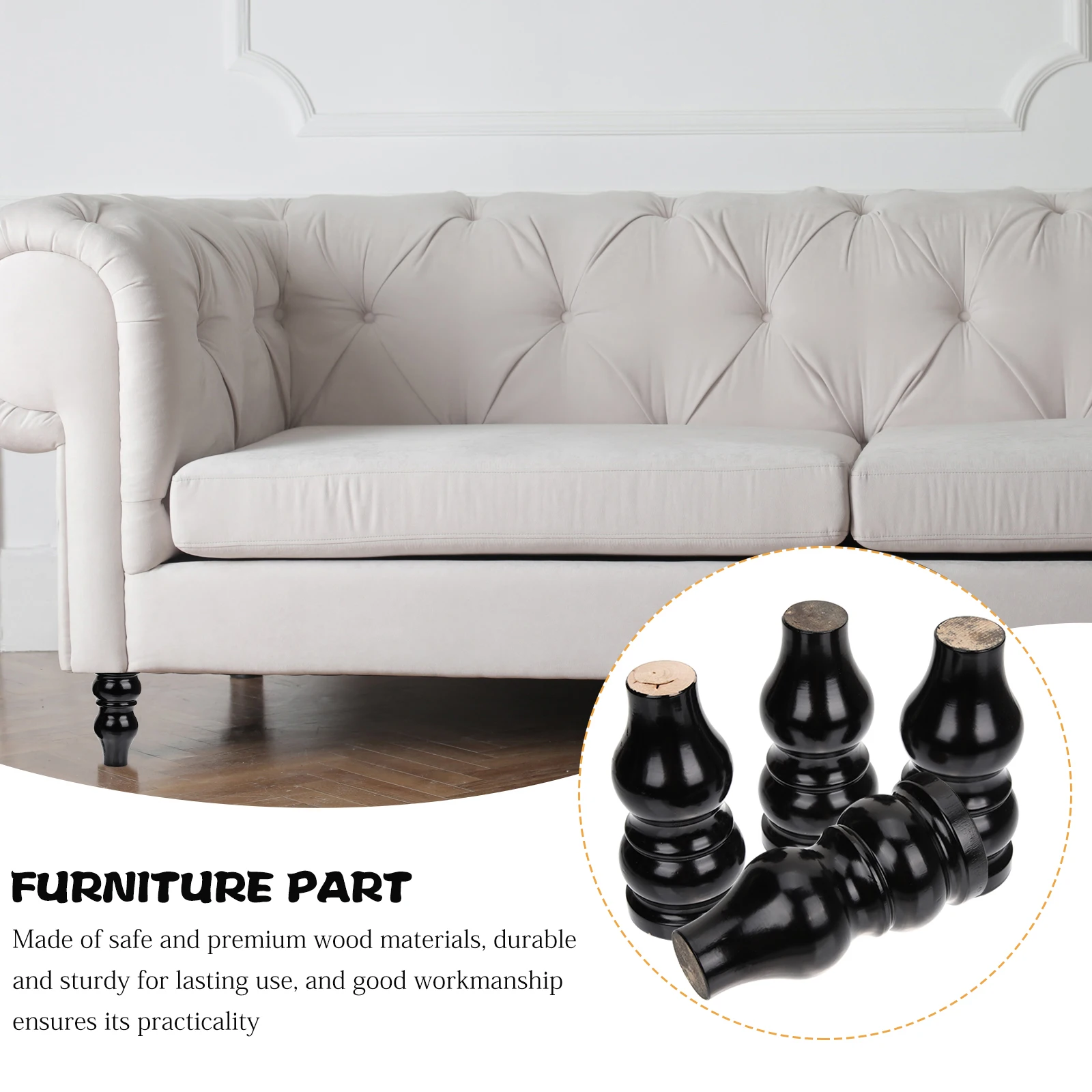 

4 Pcs Wood Furniture Legs Short Table Legs for Sofa Cabinet Dresser Coffee Sturdy Durable Round Shape Simple Color