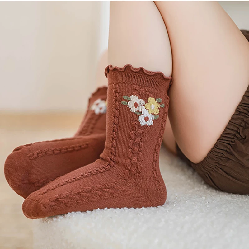 New Spring Stringy Selvedge Toddler Socks Newborn Baby Kids Soft Prewalker Floral Twists Girl Autumn Infant Boy Cute Socks 0-8Y