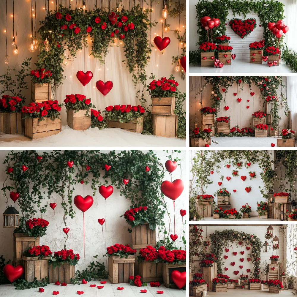

Valentine's Day Red Floral Arch Backdrop Heart Balloons Gifts Lanterns Decor For Couples Photography Studio Romantic Party Decor