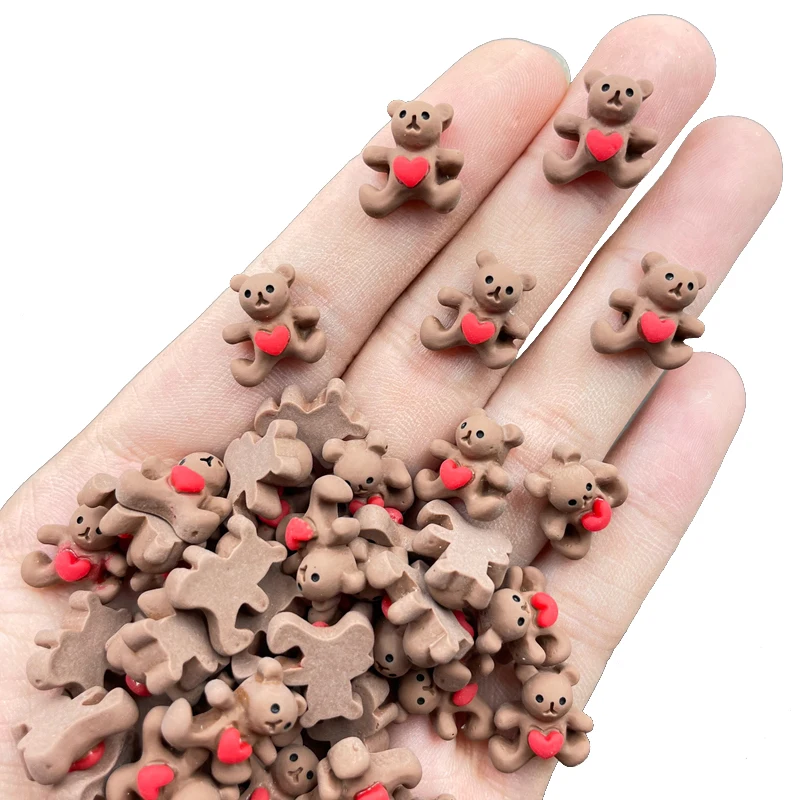 20 Pcs New Cute Mini Kawaii Heart Shaped Bear Flat Back Resin Cabochons Scrapbook Diy Party Wedding Hairpin Accessories Craft