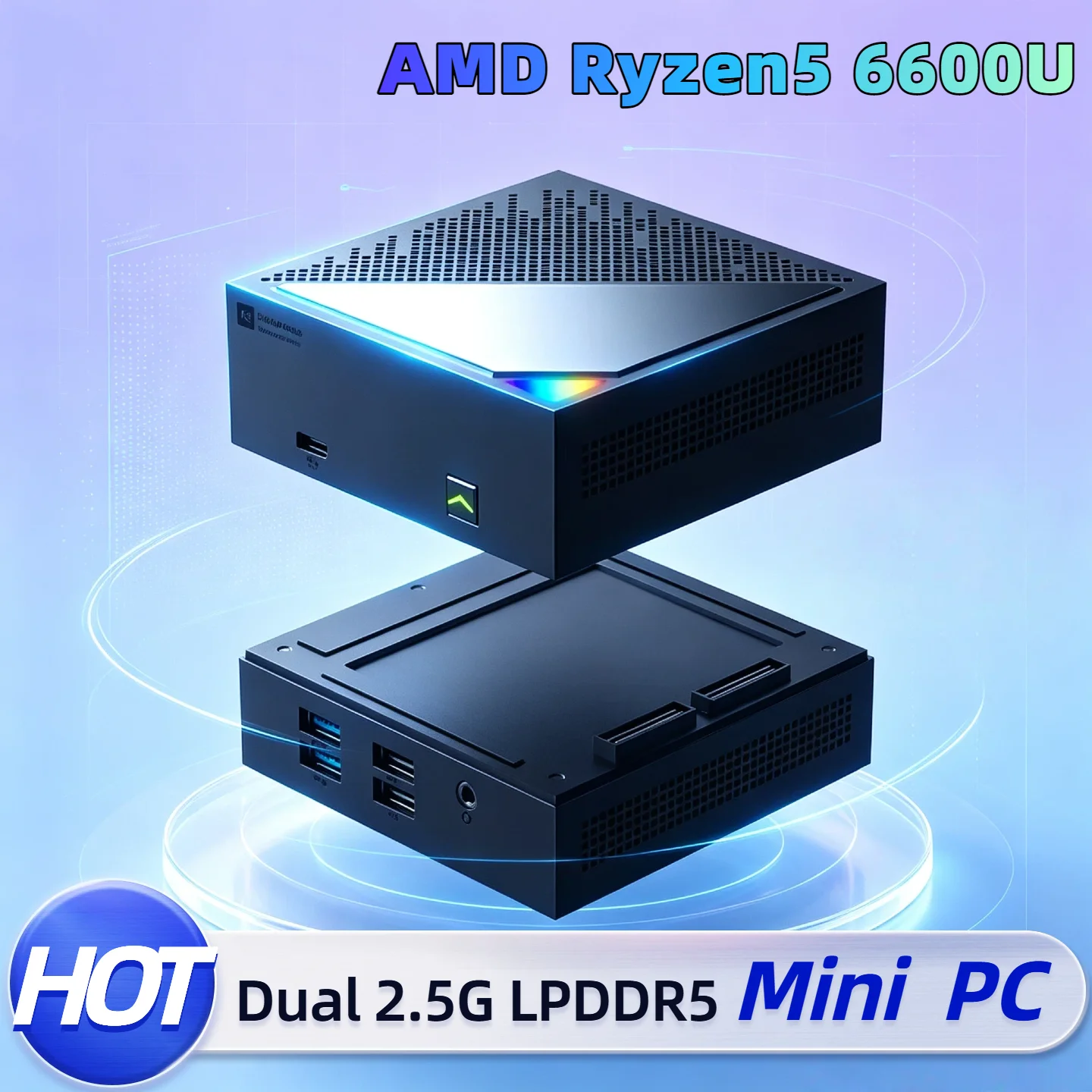 Mini PC PHX18 AMD Ryzen 5 6600U 6C 12T LPDDR5 16GB Dual 2.5G LAN WiFi6 BT5.2 Dual M.2 4K Triple Display Office Desktop Pro
