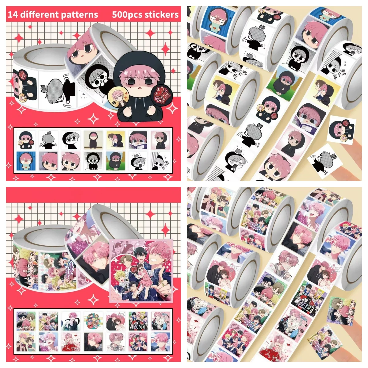 500Pcs Tamon's B-Side Which face does Tamon have now? Creative Cartoon Roll Stickers Decorative Water Cup Journaling DIY Decals