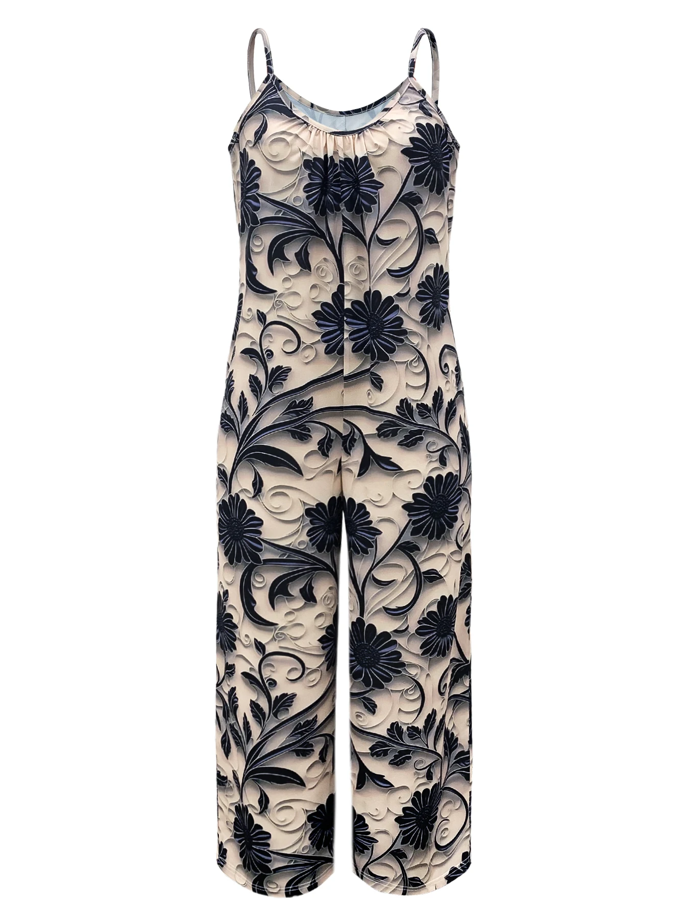 Floral Print Spaghetti Strap Jumpsuit, Casual Sleeveless Wide Leg Dual Pockets Jumpsuit For Spring & Summer, Women\'s Clothing