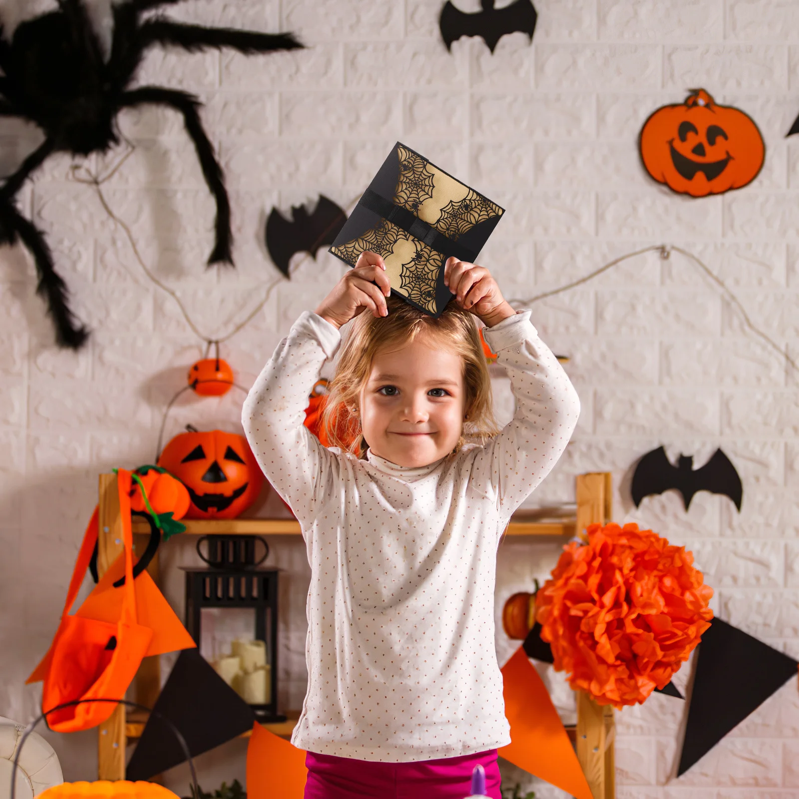 

10Pcs Halloween Invitation Cards Hollow Cut Creative Spiderweb Design Black Bowknot Party Invitations Halloween Party Supplies