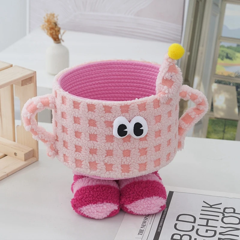 Cesta de almacenamiento tejida, cesta de almacenamiento de dibujos animados, bolsa de almacenamiento de juguetes para aperitivos, decoración bonita para el hogar