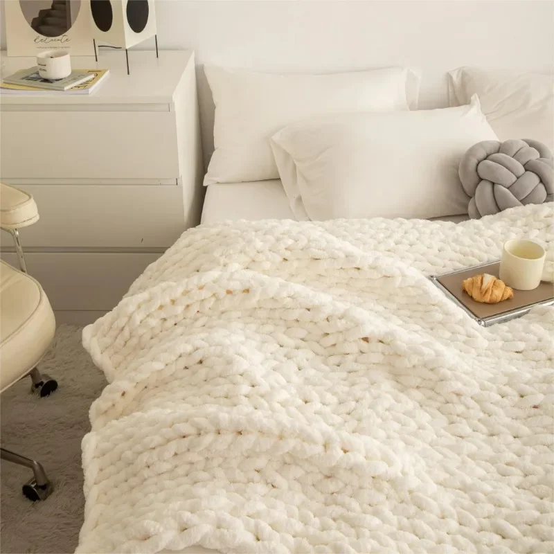 50*60 Inches Polyester Sofa Super Soft Cozy Chunky Handmade Knit Throw Blanket For Home Decor