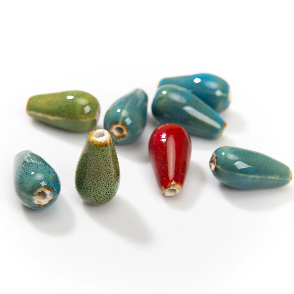 Handcrafted Ceramic Teardrop Beads Set 5 Pieces 25mm Multicolor Beads for DIY Jewelry Making