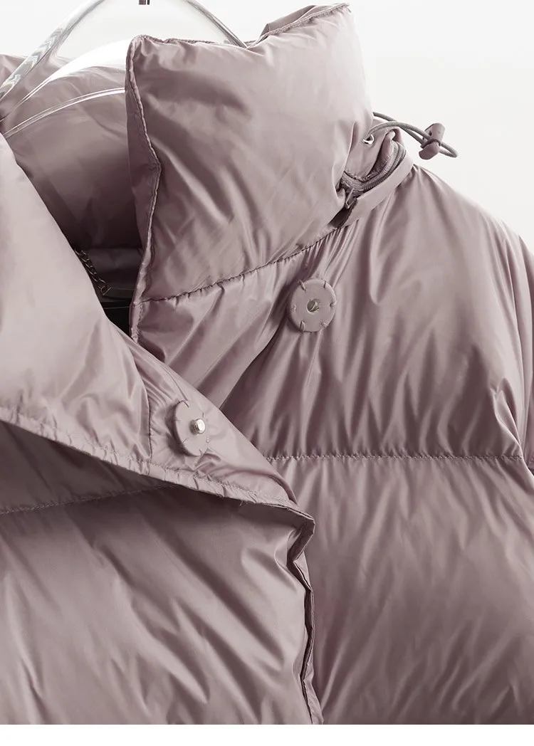 White Duck down Oversized down Jacket~New Winter Style Warm Stand-Up Collar Puffy Jacket with Hidden Snap Buttons on the Placket