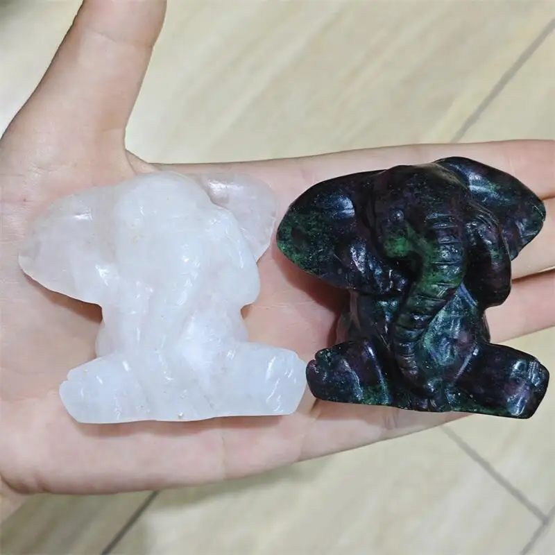 Natural Rose Quartz Ruby In Zoisite Elephant Carving Energy Gem Reiki Healing Home Decoration Gift Collection 1pcs